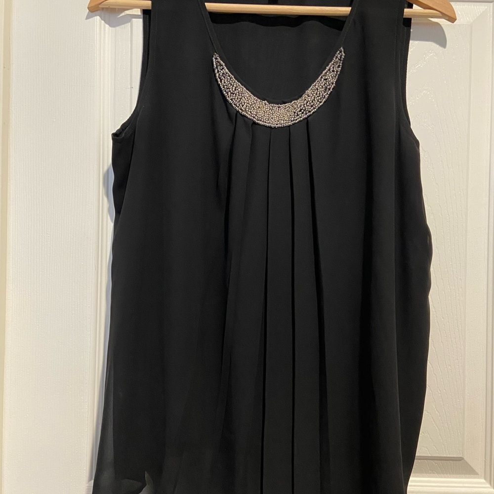 Kasper Black Sleeveless Beaded-Neck Camisole